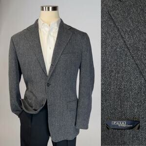 Vintage Polo Ralph Lauren Tweed 43-44R Gray Herringbone Sport Coat 3/2 Roll